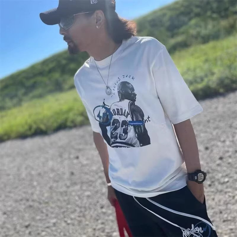 Mens T-shirt Vintage Cactus Jack x Air Jordan x Hiroshi Fujiwara "Little Fragment" Collaboration