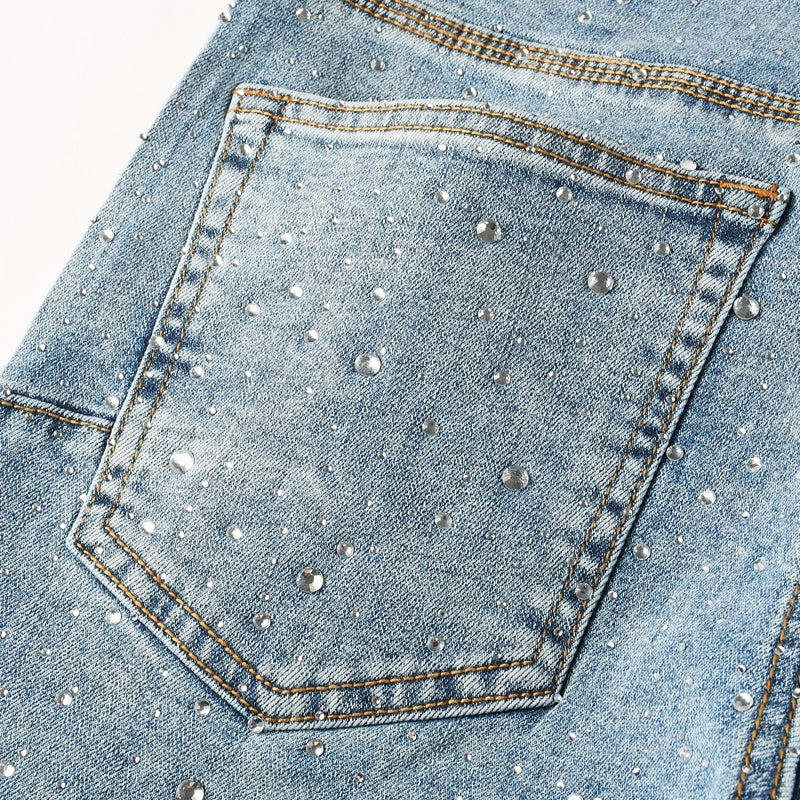 Purple brand Jeans High-quality pure cotton streetwear trousers Rhinestone