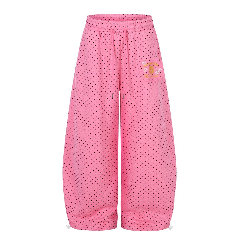 American-style streetwear harem pants Polka Dot Bow Graphic Barrel Trousers