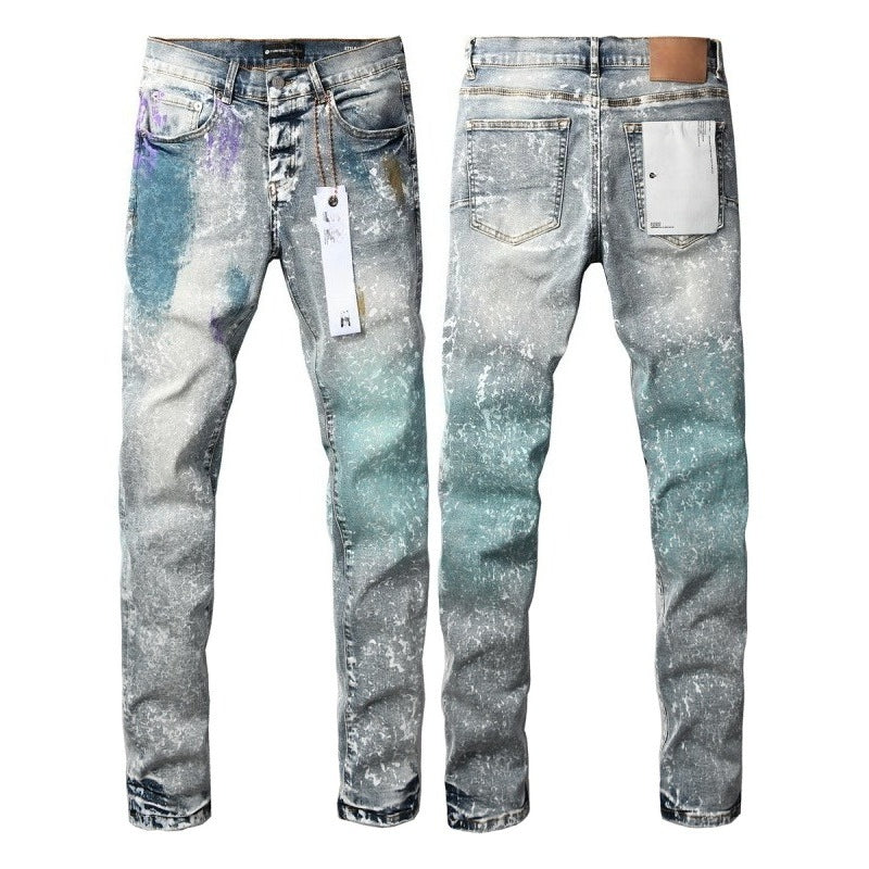 Purple brand Jeans High-quality pure cotton streetwear trousers Glossy ink-splatter finish