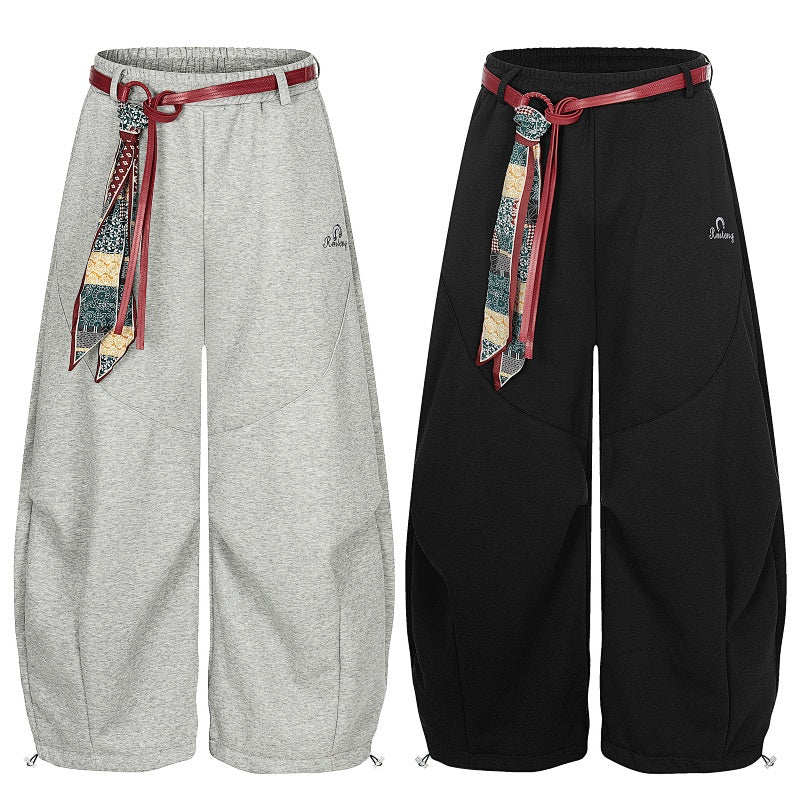 American-style streetwear harem pants Elastic Waist Relaxed Harem Pants  Fleece-lined and thickened