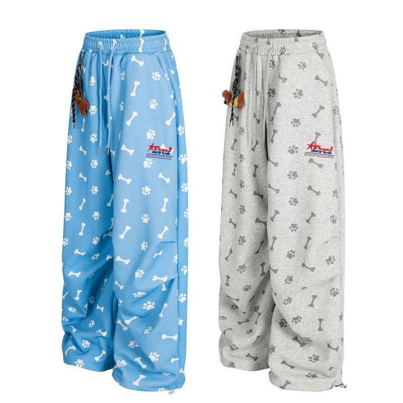 American-style streetwear harem pants Bone Paw Print Dog Charm Wide Sweat Bottoms