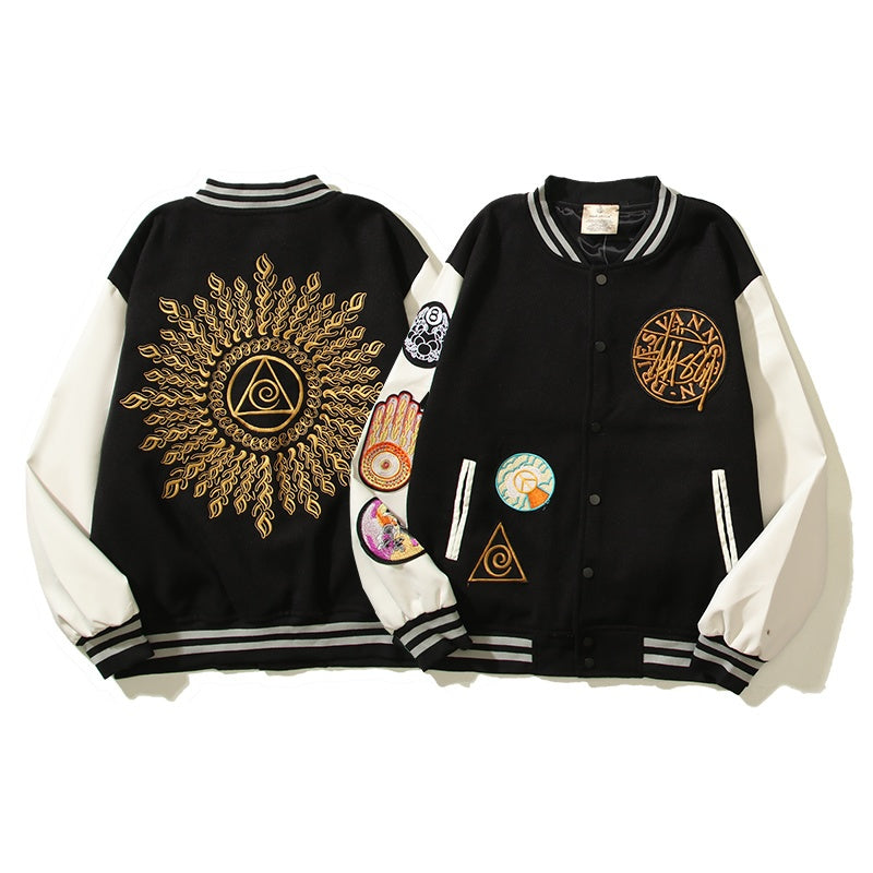 American-style baseball jacket Dries Multi-style Embroidered Animal Badge Black 8-Ball "Clean Fit" Style