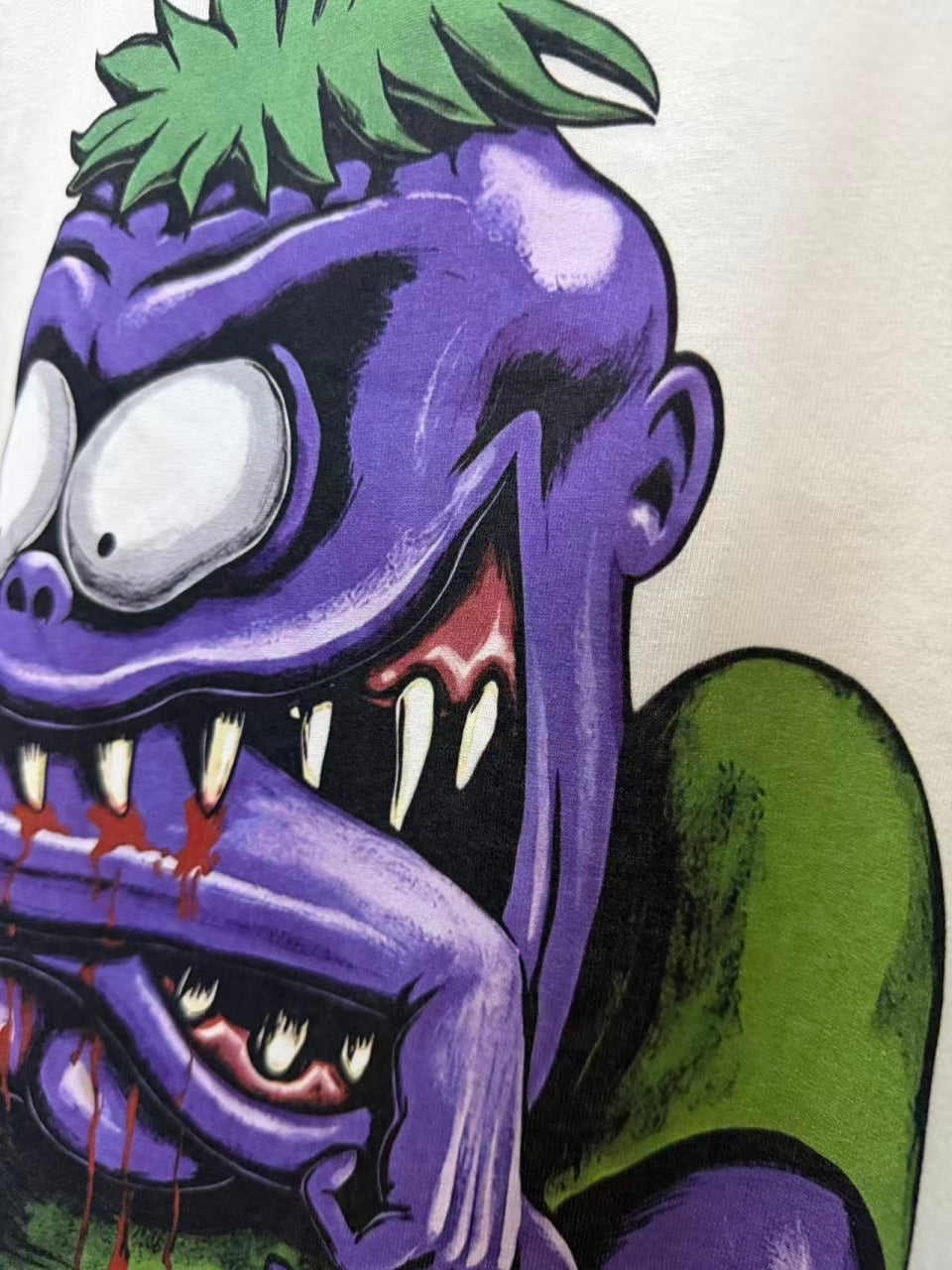 Vintage style washed summer wear T shirt Purple monster