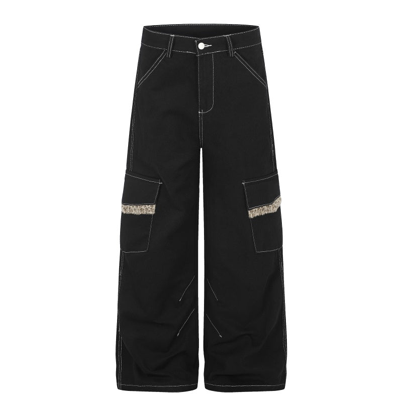 American-style streetwear harem pants Grunge Contrast Seam Fringe Cargo Street Trousers