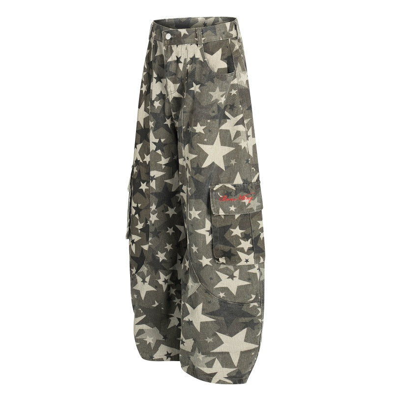 American-style streetwear harem pants Distressed Star Camo Utility Casual Wear