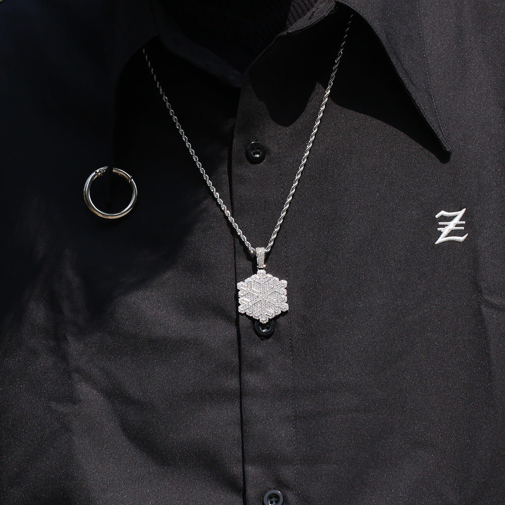 Jewelry Copper Zircon Premium Sense Snowflake Pendant Hip Hop Necklace Snowflake St. Valentine's Spectrum
