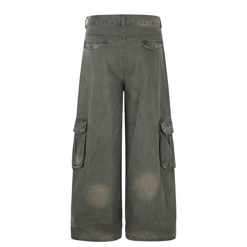 American-style streetwear harem pants Distressed Gradient Pocket Cargo Trousers