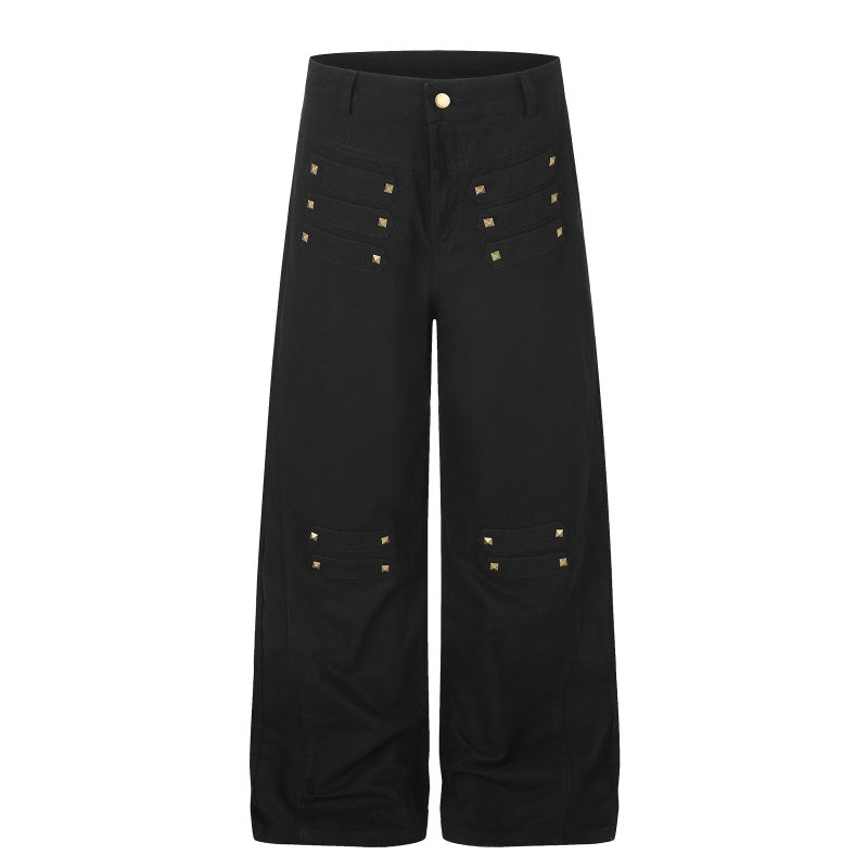 American-style streetwear harem pants Vintage Rivet Stitch Detail Baggy Denim