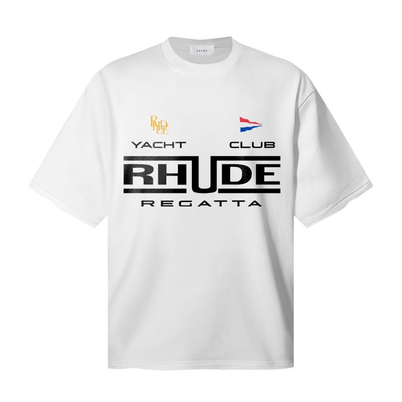RHUDE T Shirts Regatta‑Inspired Multi‑Emblem Front Graphic