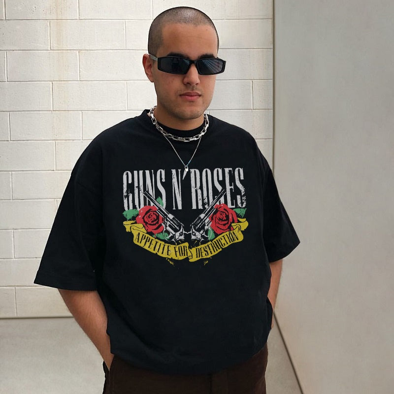 Mens T-shirt Guns N' Roses-style rock graphic print
