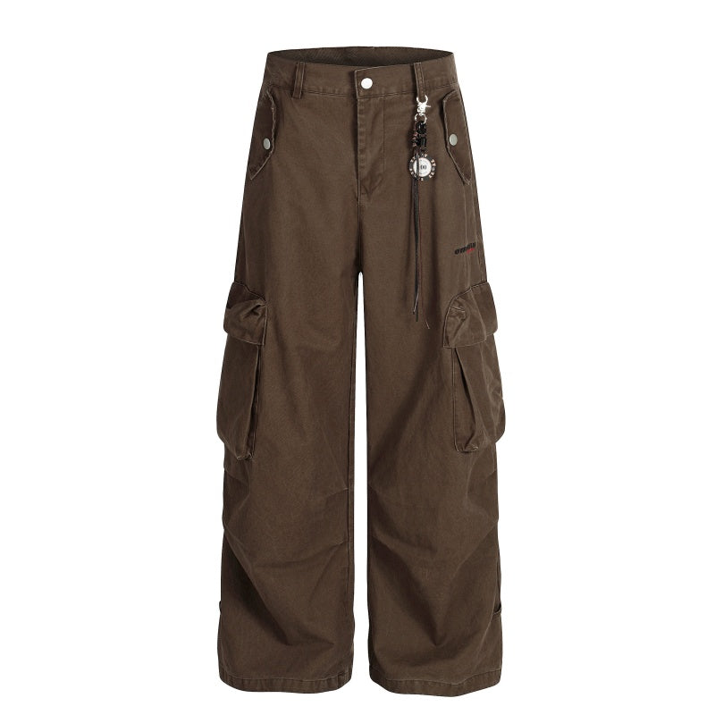 American-style streetwear harem pants Beaded Charm Multi-Pocket Cargo