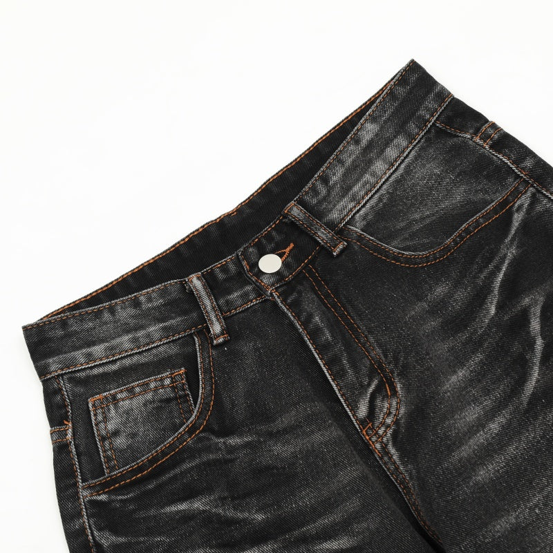 American-style streetwear harem pants Multiple Flap Pockets Streetwear Wide Denim