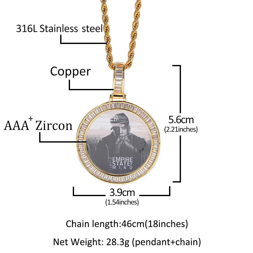 Jewelry Copper T Square Zircon Round Pendant Hip Hop Spectrum