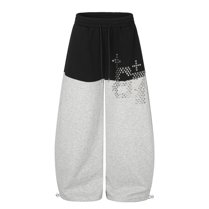 American-style streetwear harem pants Contrast Panel Rhinestone Graphic Baggy Bottoms