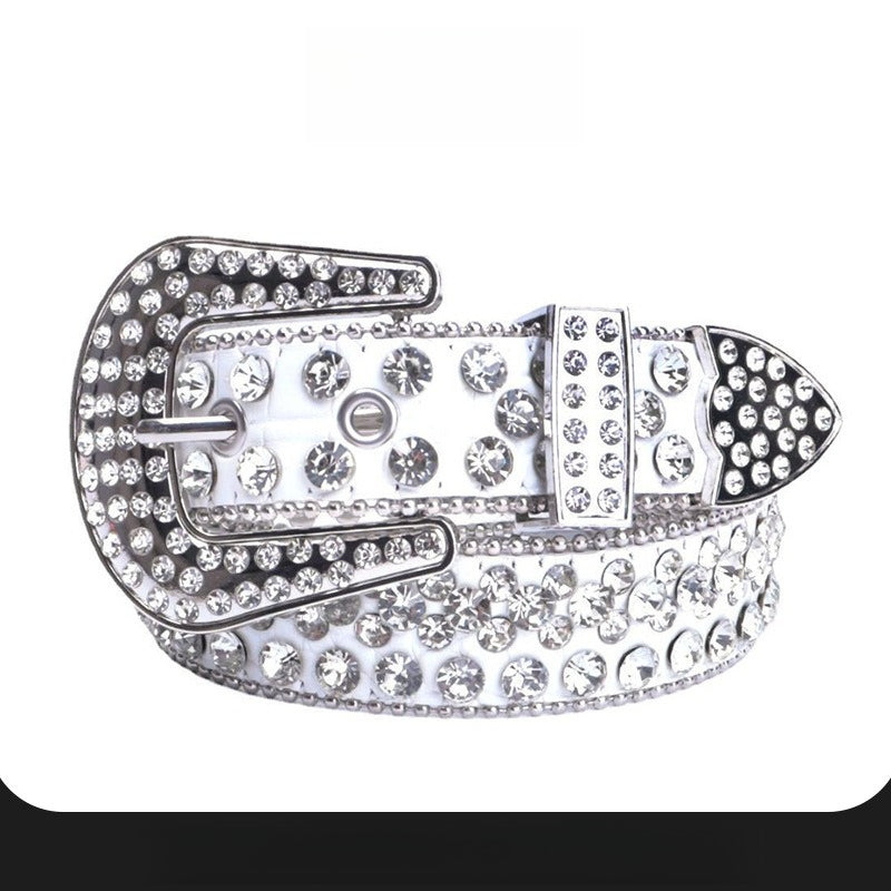Hip-hop punk rhinestone belt shiny alloy buckle