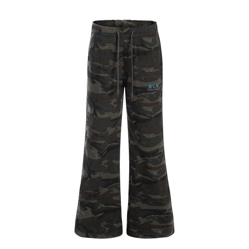 American-style streetwear harem pants Vintage Camo Letter Print Flared Trousers