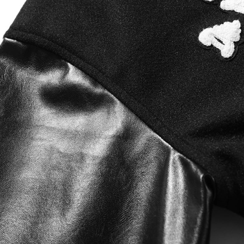 American-style baseball jacket TRAVIS SCOTT Men's Stand-Collar Padded Jacket (Wool-Blend Body with Leather Sleeves & Embroidery) – Unisex Style