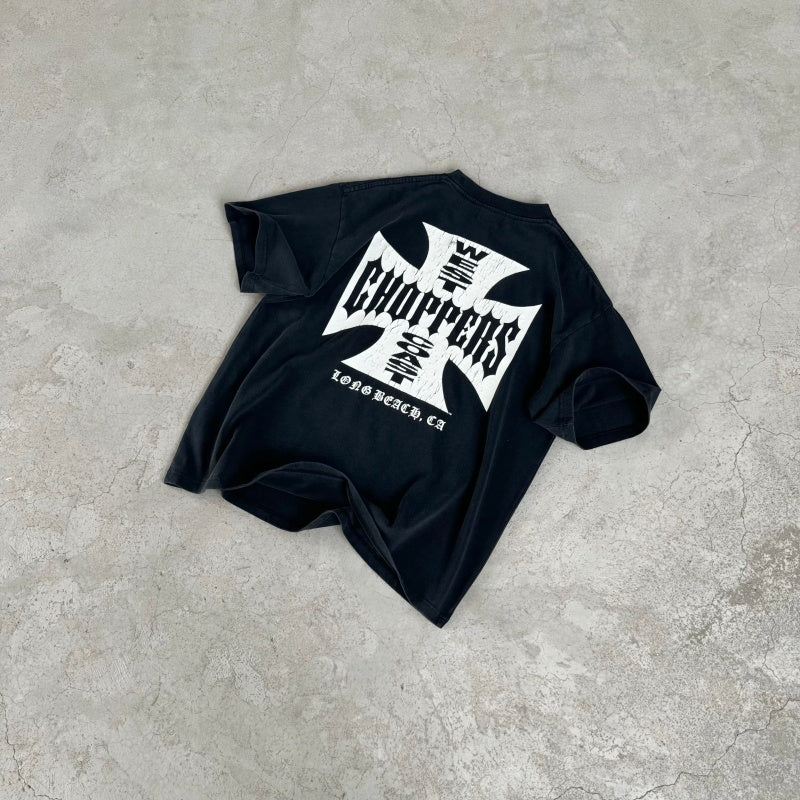 ERD T Shirts Distressed Iron Cross Letter Print Oversized Black Daily Street