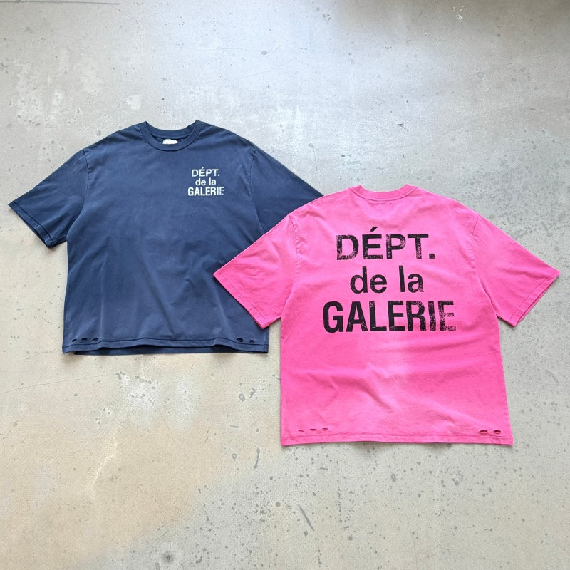 Unisex Vintage T Shirts GALLERY DEPT. 26SS "South Beach Exclusive" Street-Style T-Shirt: Multi-zone garment spray-distressing, hand-distressed hem, enzyme-washed finish, and vintage-style double-needle stitching.