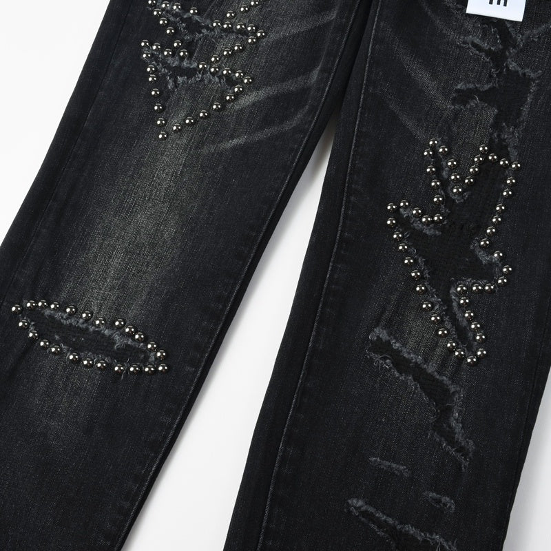 Purple brand Jeans High-quality pure cotton streetwear trousers Rhinestone