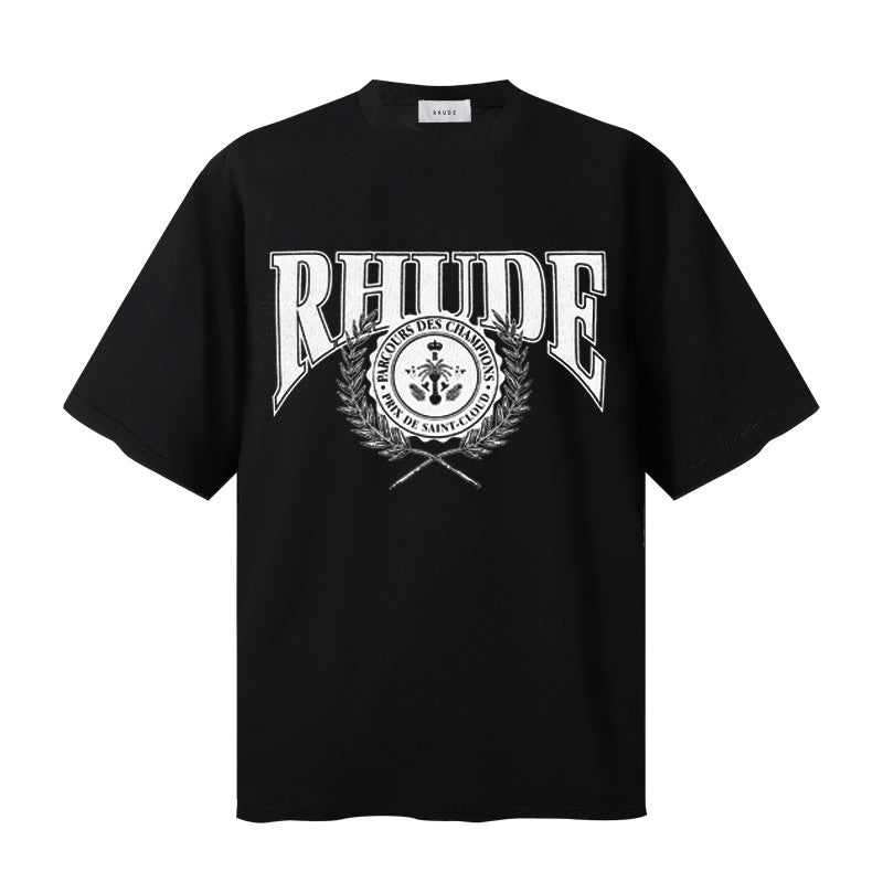RHUDE T Shirts Distressed Rhude College Motif