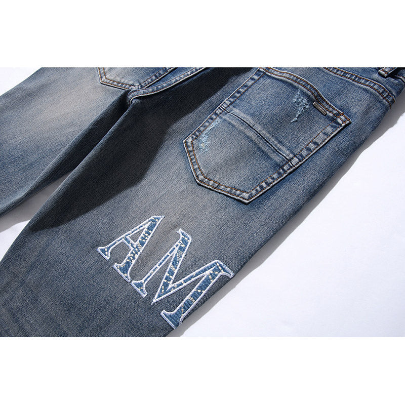 AM Jeans Embroidered Stretch Slim-Fit Jeans