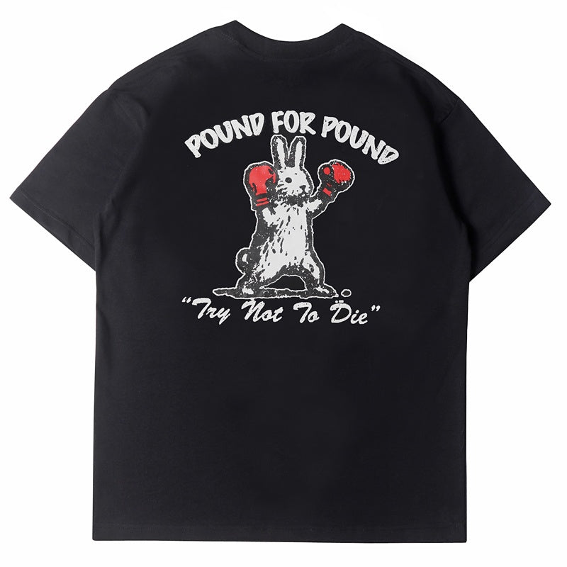 Mens T-shirt Vintage American-style Super cute boxing rabbit