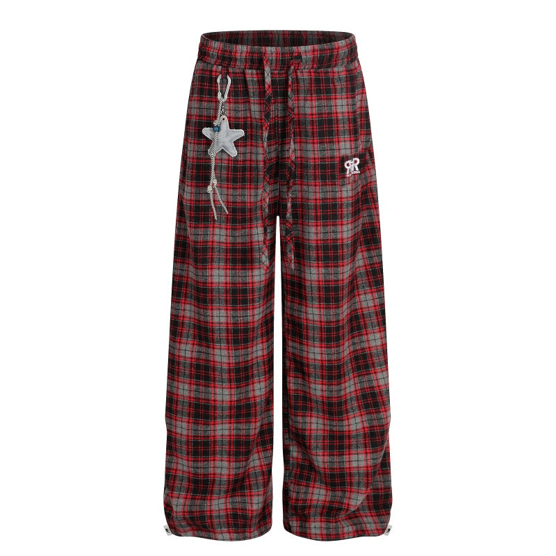 American-style streetwear harem pants Star Charm Plaid Wide Trousers