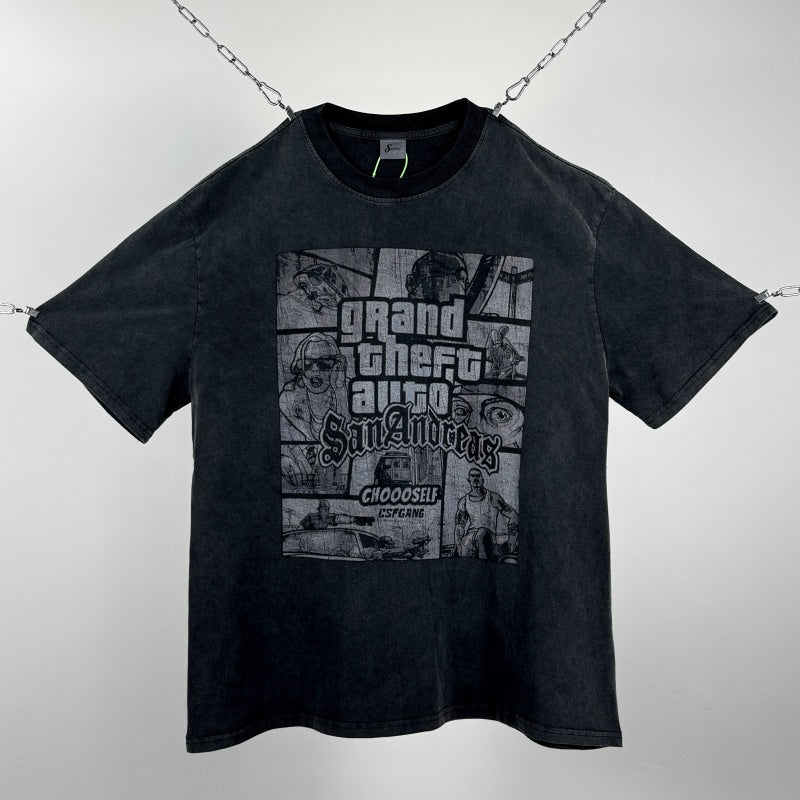 Unisex Vintage T Shirts GTA: San Andreas Limited Edition High-Street Short-Sleeve Tee – featuring a premium heavy-duty distressed wash, direct-to-garment white ink printing, and an unbeatable feel and texture.