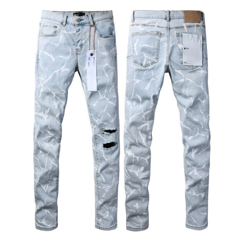 Purple brand Jeans High-quality pure cotton streetwear trousers Splashed ink