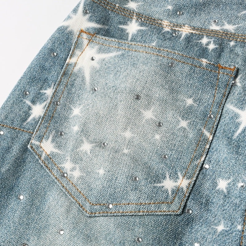 Purple brand Jeans High-quality pure cotton streetwear trousers Rhinestone-embellished loose straight-leg trousers