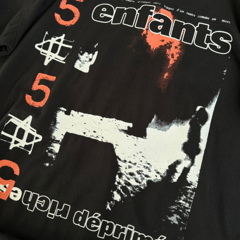 ERD T Shirts Punk Collage Letter Number Blurry Portrait Pigment Wash Daily Loose Top