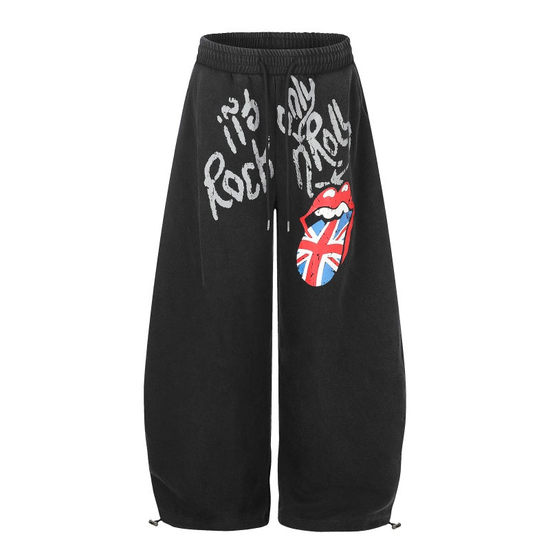 American-style streetwear harem pants British Flag Tongue Retro Music Wide Bottoms