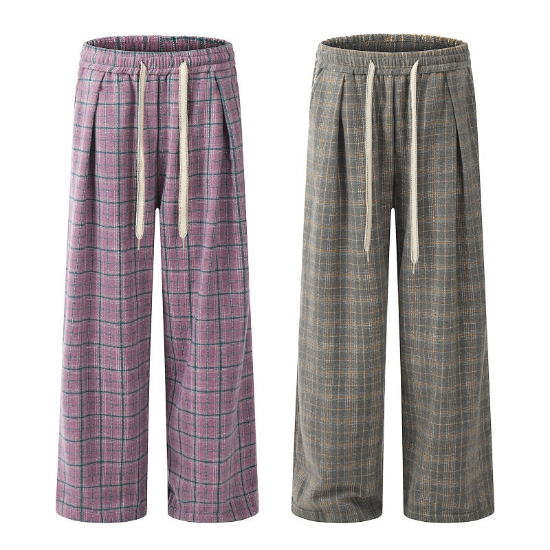 American-style streetwear harem pants Retro Purple Grey Check Relaxed Wide Leg Pants