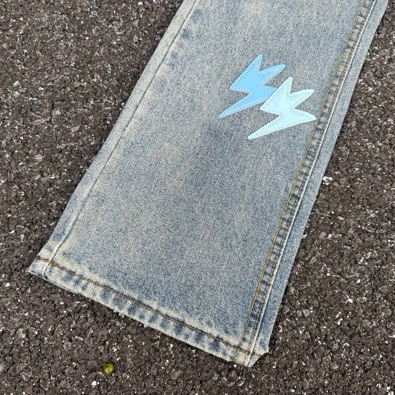Lightning Pattern Jeans High-quality high-street pure cotton trousers
