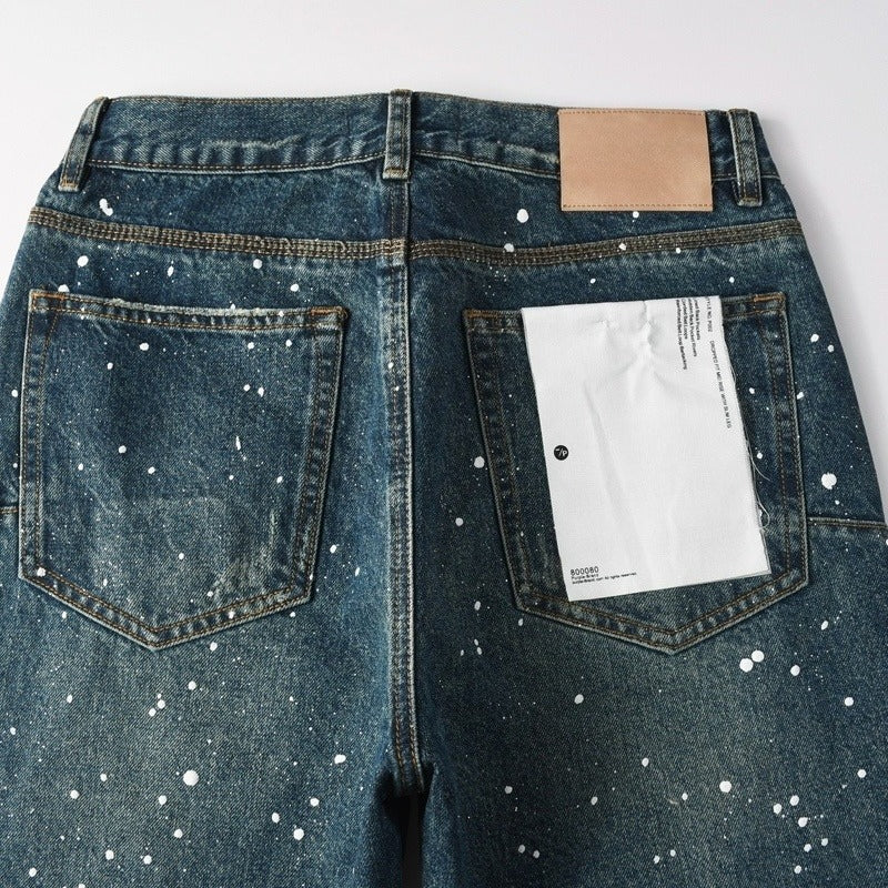 Purple brand Jeans High-quality pure cotton streetwear trousers Rhinestone-embellished loose straight-leg trousers