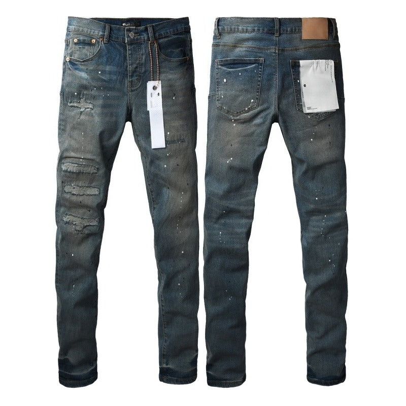 Purple brand Jeans High-quality pure cotton streetwear trousers Glossy ink-splatter finish