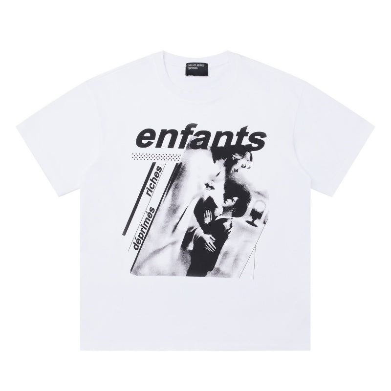 ERD T Shirts Overlaid Typography Blurry Portrait Graphic Casual Top