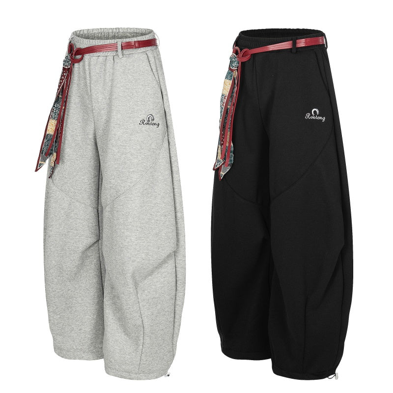 American-style streetwear harem pants Elastic Waist Relaxed Harem Pants  Fleece-lined and thickened