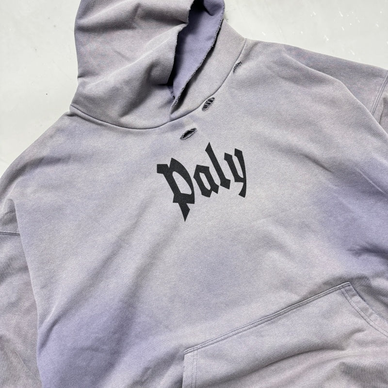 Unisex Vintage Hoodie [Twilight Mountain Purple] PalyHollywood SS25 "PL Classic Logo" Limited Edition Washed & Distressed Hoodie