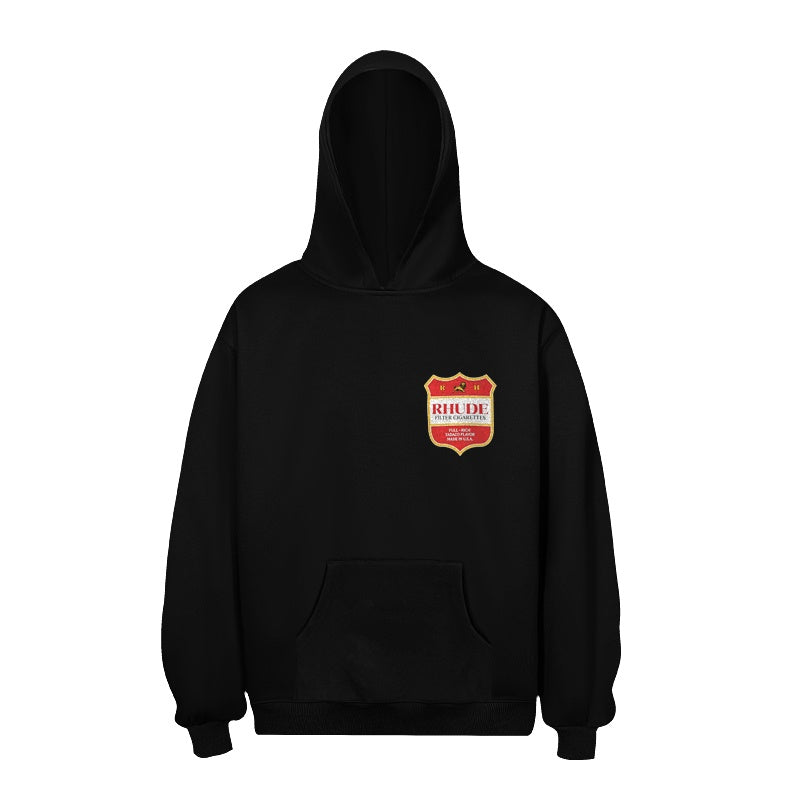 RHUDE Hoodie Lion‑Shield Dual‑Sided Back Badge Graphic
