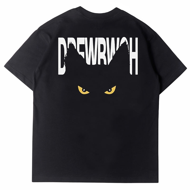 Mens T-shirt Vintage American-style Black cat print