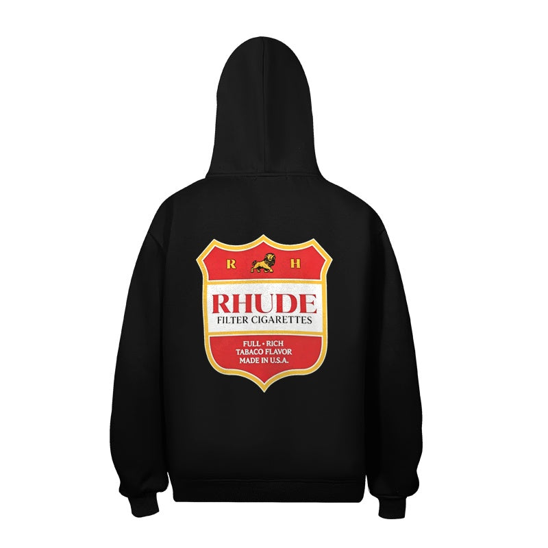 RHUDE Hoodie Lion‑Shield Dual‑Sided Back Badge Graphic