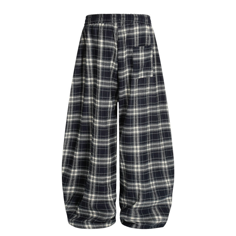 American-style streetwear harem pants Gathered Plaid Wide Balloon Trousers