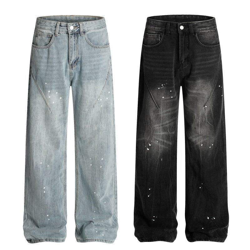 American-style streetwear harem pants Curved Seam Panel Faded Trousers