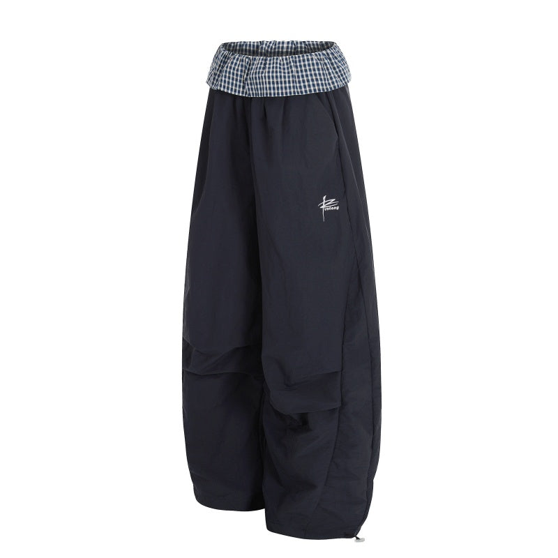American-style streetwear harem pants Contrast Check Waistband Loose Parachute Pants