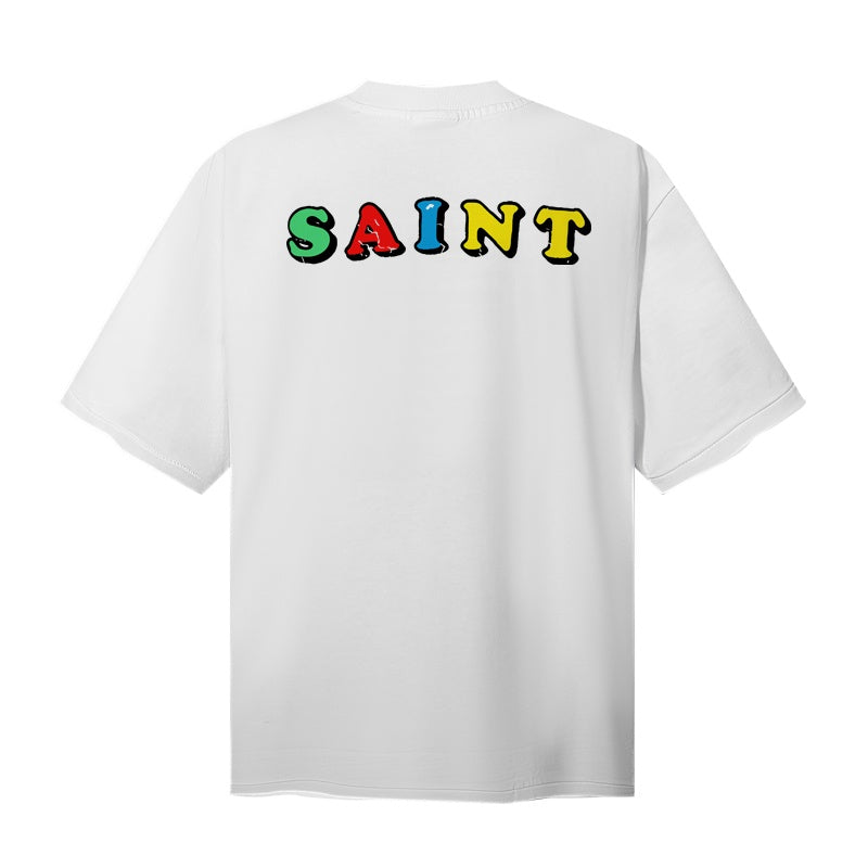 Saint Michael T Shirts Punk Cut Paste Multi-Color Slogan Streetwear Oversized