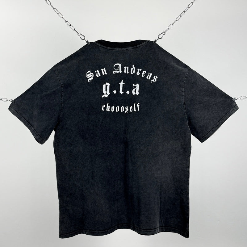 Unisex Vintage T Shirts GTA: San Andreas Limited Edition High-Street Short-Sleeve Tee – featuring a premium heavy-duty distressed wash, direct-to-garment white ink printing, and an unbeatable feel and texture.