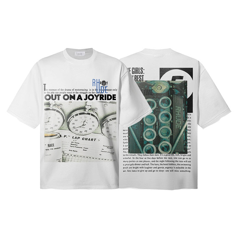 RHUDE T Shirts Old Race Gauge Front & Back Print